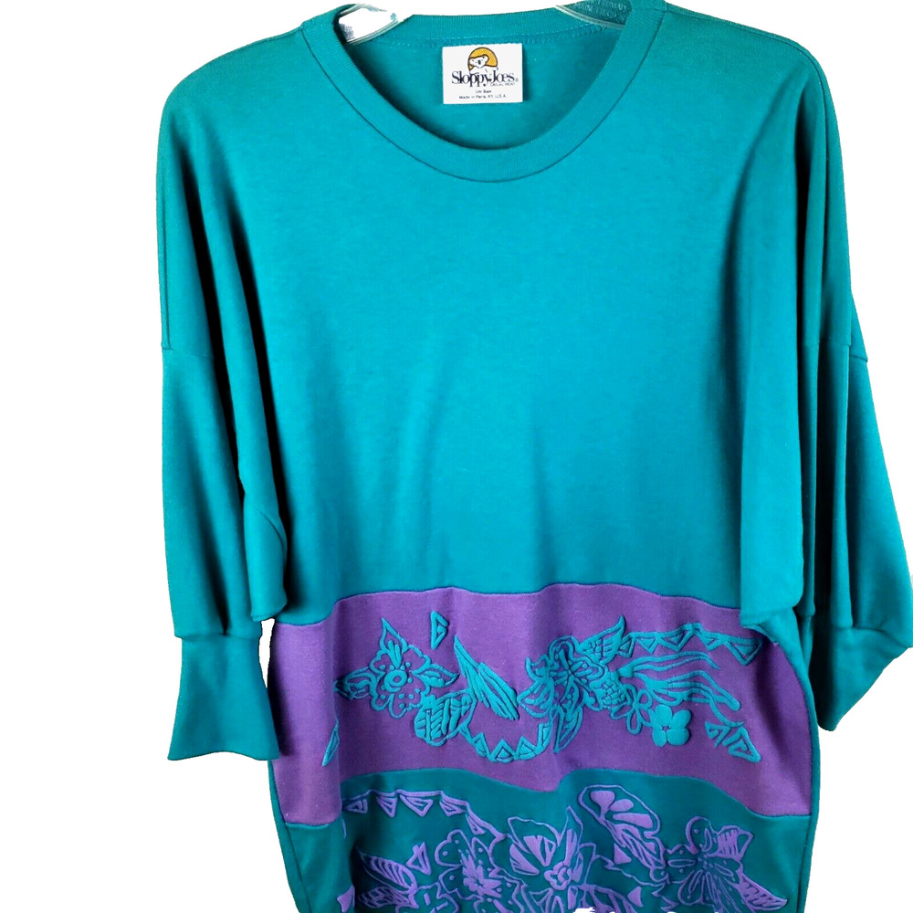 VTG 90 Sloppy Joes Tee shirt Womens Oversize OSFA wearable art dolman sleeve